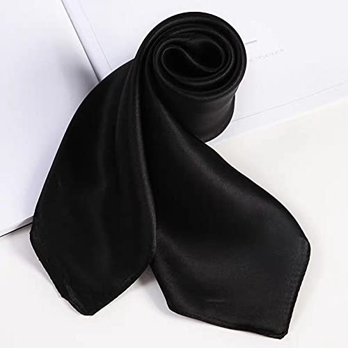 ANDANTINO 100% Mulberry Silk Square Scarf for Hair-25.6" X25.6'' Women Men Natural Silk Neckerchief Digital Printed Headscarf - color: Black-solid Color