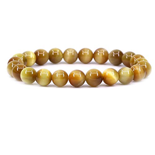 Keleny Gem Semi Precious Gemstones 8mm Round Beads Crystal Stretch Bracelets 7 Inch Unisex - color: Yellow Golden Tiger Eye Quartzite