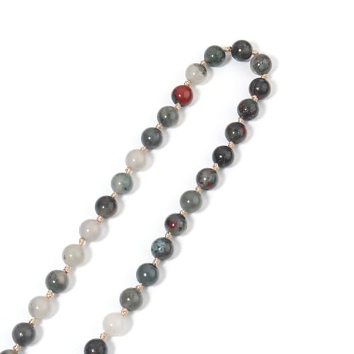 8MM Beads Chakra Long Mala Necklace Natural Stone Meditation Statement Necklace Japa Yoga Buddhist Rosary Prayer Charm Beaded Tassel Necklace - color: Bloodstone