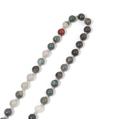 8MM Beads Chakra Long Mala Necklace Natural Stone Meditation Statement Necklace Japa Yoga Buddhist Rosary Prayer Charm Beaded Tassel Necklace - color: Bloodstone
