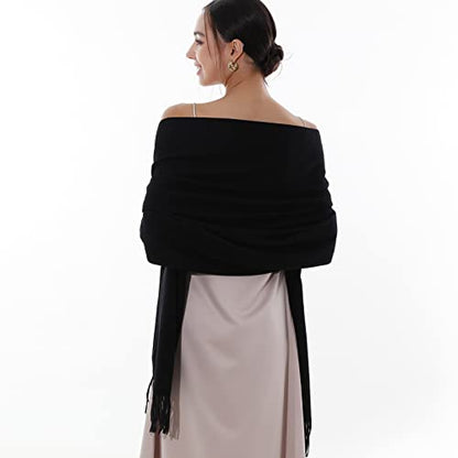 RIIQIICHY Winter Scarfs for Women Pashmina Shawls Wraps for Evening Dresses Large Warm Soft Scarves - color: Black