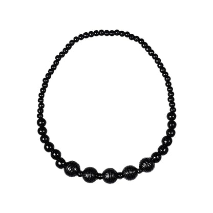 COLORFUL BLING Ethnic Natural Wood Beads Necklace for Men Women Africa Wooden Chain Chunky Strand Necklace Statement Hip Hop Jewelry - color: grooved black