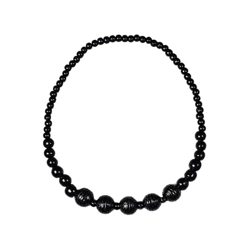 COLORFUL BLING Ethnic Natural Wood Beads Necklace for Men Women Africa Wooden Chain Chunky Strand Necklace Statement Hip Hop Jewelry - color: grooved black