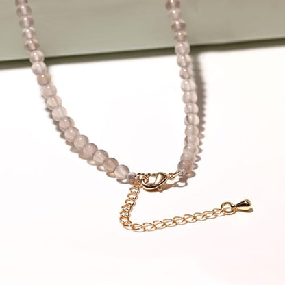 Simple Choker Necklace for Women Real Stone and Crystals Necklaces 4mm Beaded Choker Jewelry Meditation Gift for Women (16"+2") - style: Grey Agate