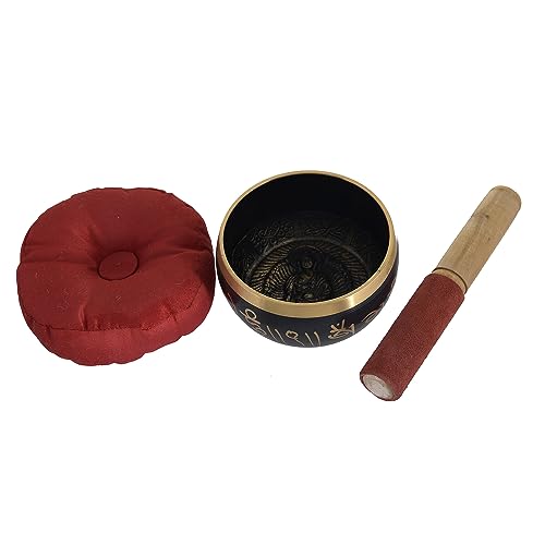 RAJRANG Tibetan Singing Bowl Set - Meditation Crystal Sound Bowl Hand Percussion Sound Effects Handcrafted for Healing and Mindfulness D-4" x H-7"