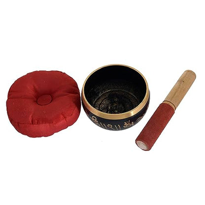 RAJRANG Tibetan Singing Bowl Set - Meditation Crystal Sound Bowl Hand Percussion Sound Effects Handcrafted for Healing and Mindfulness D-4" x H-7"