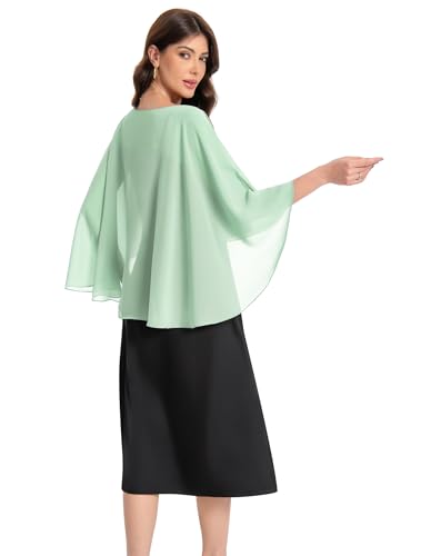 Baoqiya Women's Capelet Shawls and Wraps for Evening Dresses Soft Bridesmaid Shawl Chiffon Cape Wedding Cover Up - color: Mint