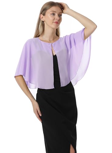 Chiffon Capelet Soft capes Shawls and Wraps for Evening Dress Wedding Cape 1920s shawl accessories for women - color: Lilac