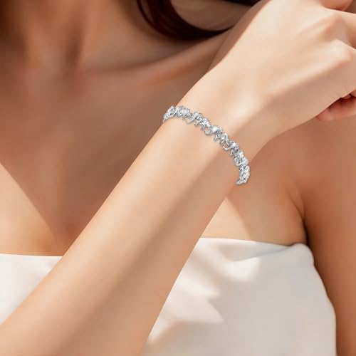 14K White/Yellow Gold Plated 4mm Cubic Zirconia Elephant Bracelet for Women Cute Animal CZ Link Chain Bracelet with Fold Over Clasp Jewelry Gift（6.5 Inch+1Inch） - color: White Gold Plated