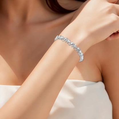14K White/Yellow Gold Plated 4mm Cubic Zirconia Elephant Bracelet for Women Cute Animal CZ Link Chain Bracelet with Fold Over Clasp Jewelry Gift（6.5 Inch+1Inch） - color: White Gold Plated