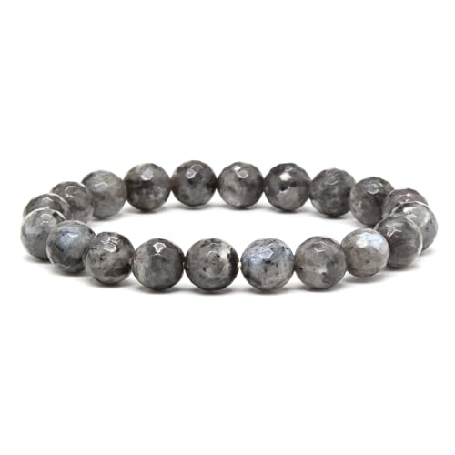 Justinstones Gemstone Crystals Chakra Beads Bracelet Crystal Healing 10mm Round Stretchable Bracelet for Her Gift - color: Faceted Larvikite