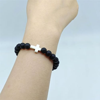 Beaded Bracelets For Women Stone Bracelets For Women Agate Stone Bracelet Natural Bracelet Stone Of Peace Handmade Yoga Stretch Elastic Bracelet - color: Cross Bracelets-Black