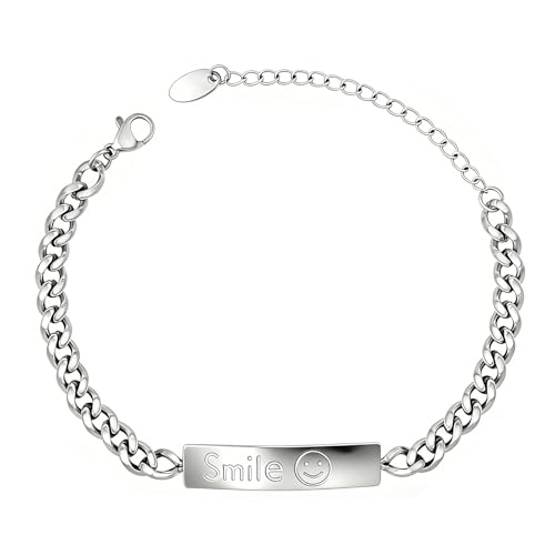 18K Gold Plated Cuban Bracelet for Women Dainty Stainless Steel Non Tarnish Smile Link Bangle Minimalist Flexible Chain Simple Trendy Jewelry for Anniversary Wife Her Birthday Gifts - color: Silver