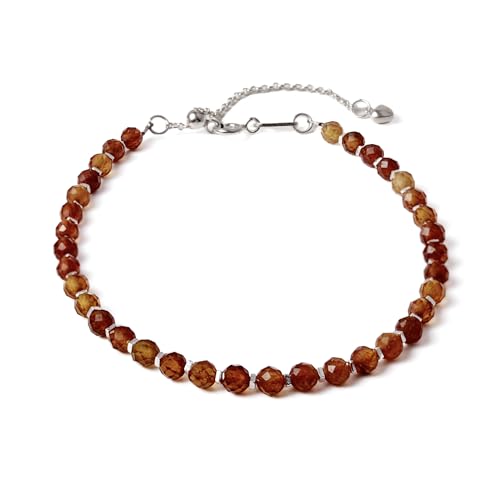 Natural Crystal Silver Bracelet, 0.12" Faceted Stone Beads Adjustable Jewelry for Women, Handmade Crown Chakra Design for Meditation & Spiritual Gifts - color: Orange Garnet