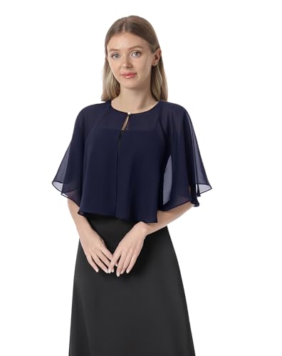 Chiffon Capelet Soft capes Shawls and Wraps for Evening Dress Wedding Cape 1920s shawl accessories for women - color: Navy