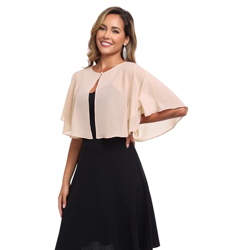 TONGFANTFL Women's Soft Chiffon Capelets Shawls and Wraps for Evening Wedding Cape Bole Cover Up - color: Champagne