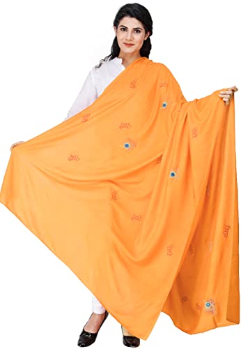 Exotic India Radhe Prayer Shawl with Embroidered Peacock Feather - PolyCotton - color: Zinnia