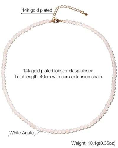 Simple Choker Necklace for Women Real Stone and Crystals Necklaces 4mm Beaded Choker Jewelry Meditation Gift for Women (16"+2") - style: White Agate