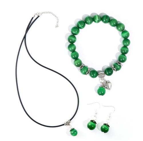 Natural Stretch Gemstone Bracelet Healing Stone Beaded Bracelets for Women Men Gifts (Unisex) - color: Green 3pc