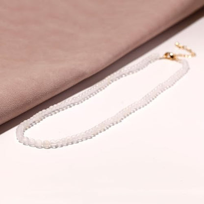 Simple Choker Necklace for Women Real Stone and Crystals Necklaces 4mm Beaded Choker Jewelry Meditation Gift for Women (16"+2") - style: White Agate