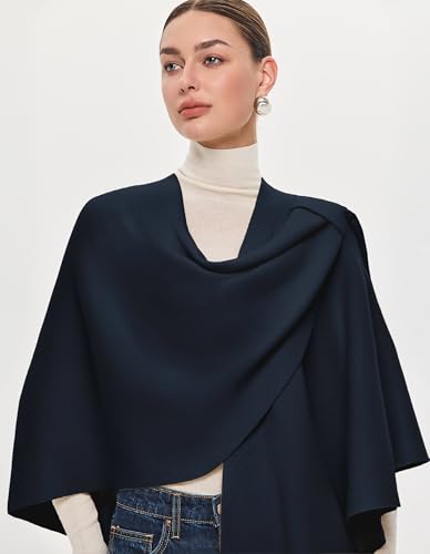PULI Womens Large Cross Front Poncho Sweater Wrap Topper Knitted Elegant Shawls Cape for Fall Winter - color: Extra Warm Dark Slate Blue