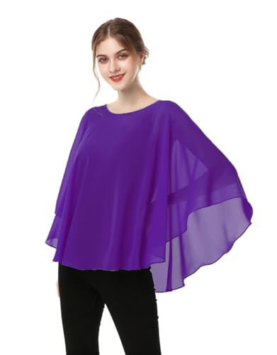 Capes for Womens Casual chiffon shawl Casual Chiffon Cape Sheer shawls and wraps Poncho Capelets Cover Up - color: Purple