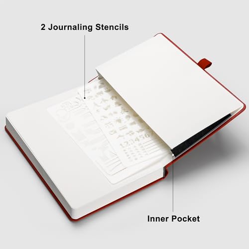 RETTACY Dotted Journal Notebook, 2-Pack, 160 Numbered Pages per Pack, A5 Medium Size (5.7'' x 8.3''), 120 GSM Thick Paper, Leather Hardcover, for Journaling, Planning, Tracking (Black & Red) - color: Black & Red, style: Dotted