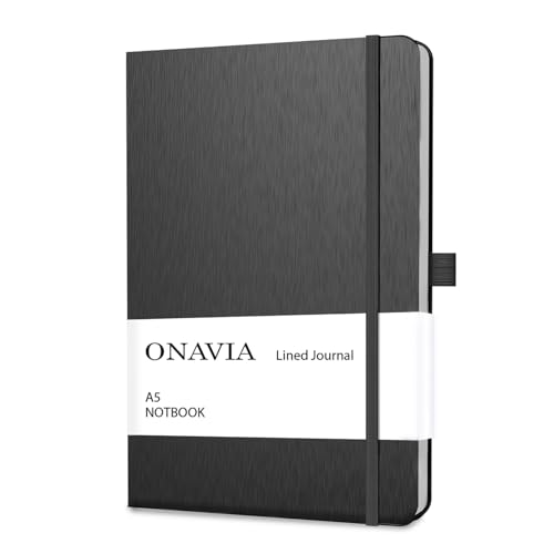 ONAVIA A5 Hardcover Notebook Journal, College Ruled Lined Notebook for Work, Office Meetings, Journaling, Planning & Daily Writing, 160 Pages (80 Sheets), 5.8 x 8.3 in, Black - color: Black