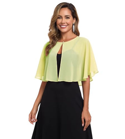 TONGFANTFL Women's Soft Chiffon Capelets Shawls and Wraps for Evening Wedding Cape Bole Cover Up - color: Baby Green