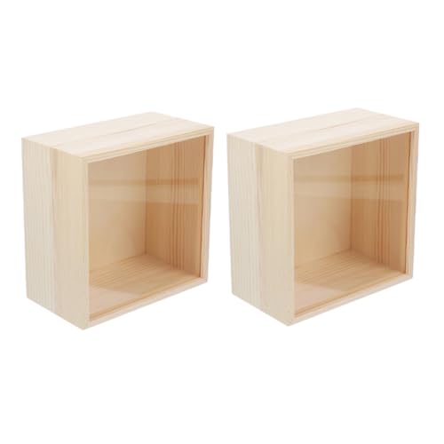 Healeved 2pcs Sliding Lid Wood Storage Box 18x18x8cm, Vintage Organizer Case for Sundries and Jewelry