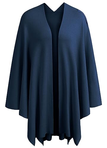PULI Womens Large Cross Front Poncho Sweater Wrap Topper Knitted Elegant Shawls Cape for Fall Winter - color: 1-dark Slate Blue