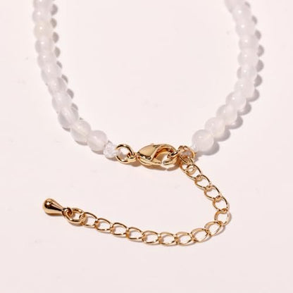 Simple Choker Necklace for Women Real Stone and Crystals Necklaces 4mm Beaded Choker Jewelry Meditation Gift for Women (16"+2") - style: White Agate