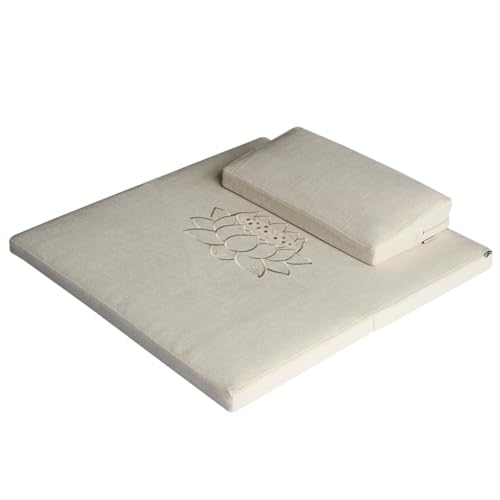 Portable Foldable Meditation Cushion with Washable Premium Cotton and Linen Cover, Square Tatami Yoga Floor Seat Pillow Yoga Mat Meditation Pillow Cushion Beige-60cm - color: Beige, size: 60cm