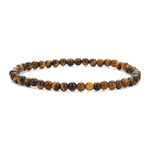 4MM Mini Gemstone Energy Bracelets Tiny Bracelet Natural Stone Statement Bracelet Charm Beaded Couples Bracelets - color: Tiger Eye