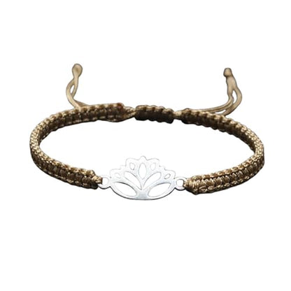 Lotus Symbol Bracelet for Women - Adjustable Cord, Silver Pendant, Spiritual Jewelry Gift - style: Cocoa Brown