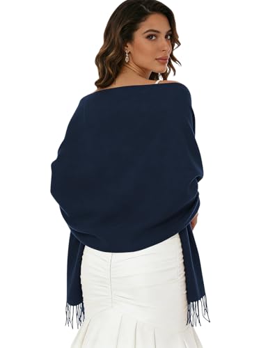 Sumolux Scarf for Women Pashmina Shawls Wraps for Evening Dresses Wedding Bridesmaid Gifts Winter Warm Soft Scarves - color: Navy Blue