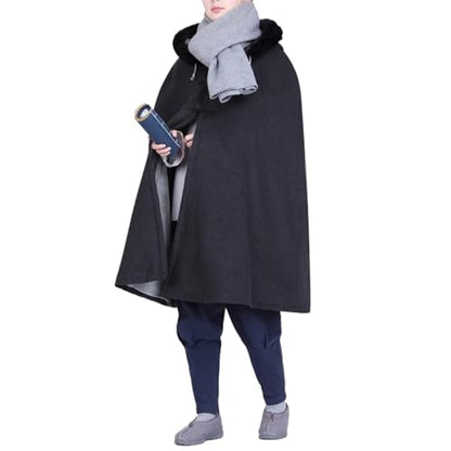 Unisex Meditation Hooded Cloak Winter Oversized Coat Double Layer Plush Poncho Cape One Size Length 100cm - color: Dark Grey