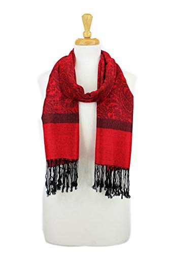PASKMLNA Paisley Jacquard Pashmina Shawl Wrap Scarf Stole - color: Red Black