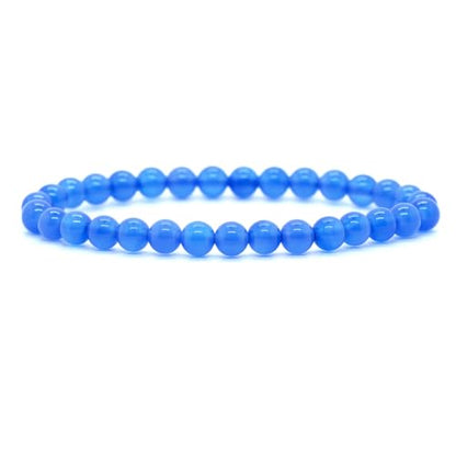 Angelstones Handmade Natural Healing Gemstone 6mm Round Beads Stretch Crystal Bracelet 7 Inch Unisex - color: Blue Agate