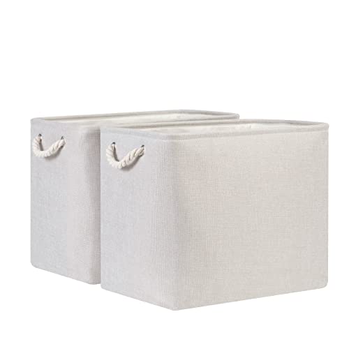 Bidtakay Fabric Beige Baskets Extra Large Organization Baskets for Clothes Set of 2 Collapsible Storage Bins for Shelves Cabinet 17x12x15 In Organizing Bins for Bedroom Blankets Pillow Towels Storage - color: Light Beige, size: 2 Pack-XL-17x12x15 In
