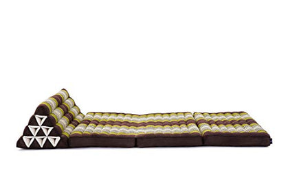 Leewadee 3-Fold Mat XXL with Triangle Cushion – Firm TV Pillow, Foldable Mattress with Cushion Made of Kapok, 67 x 31 inches, Brown Green - color: Sf20 - Brown, Green, size: 3 seating segments XL