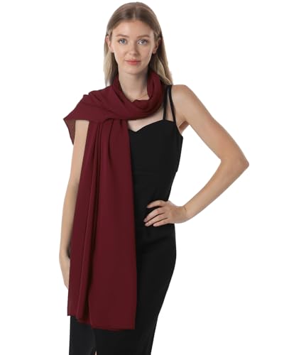 Chiffon Shawls and Wraps for Evening Dresses Women Elegant Soft Scarf Bridal Scarve Wedding Stole - color: Burgundy, size: Plus Size