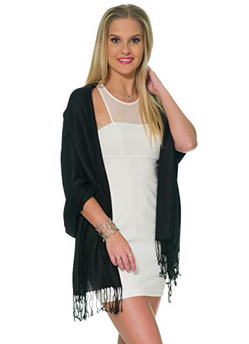 Pashmina Shawls and Wraps for Evening Dresses, Large Soft Pashminas Wedding Shawl - color: Black