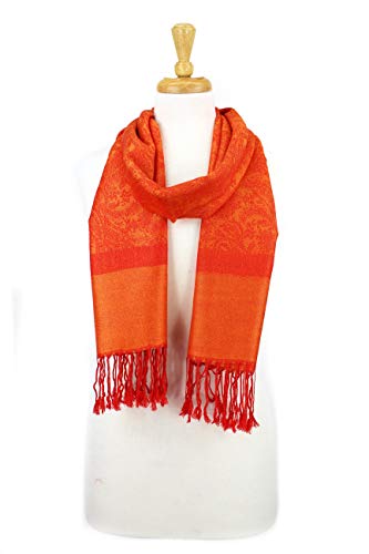 PASKMLNA Paisley Jacquard Pashmina Shawl Wrap Scarf Stole - color: Orange