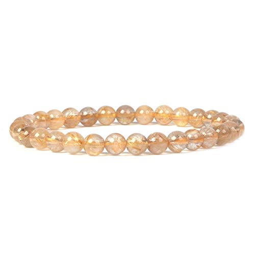 Justinstones Gem Semi Precious Gemstone 6mm Round Beads Stretch Bracelet 6.5 Inch - color: Golden Rutilated Quartz