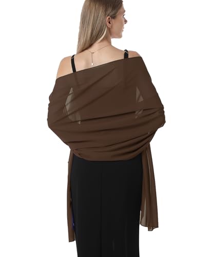 Chiffon Shawls and Wraps for Evening Dresses Women Elegant Soft Scarf Bridal Scarve Wedding Stole - color: Brown, size: One Size