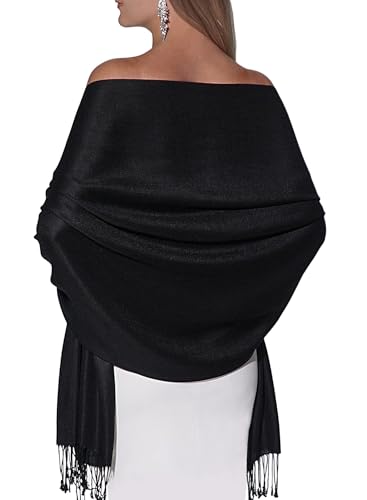 Pashmina Shawls and Wraps for Evening Dresses, Large Soft Pashminas Wedding Shawl - color: Black