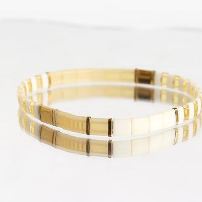 Tila Beaded Stretch Strand Bracelets for Women, Cute Boho Stackable Handmade Colorful Mixed Flat Square Beads Elastic Beach Surfer Bracelet Trendy Jewelry Friend Gift - color: 0901B
