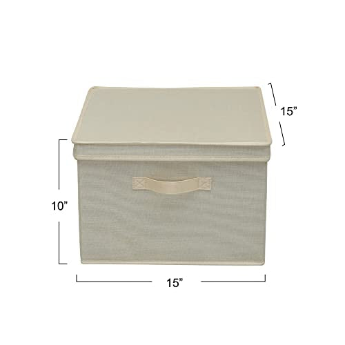 Household Essentials Square KD Storage Box With Lid, Cream Linen - color: Natural