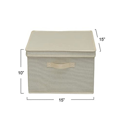 Household Essentials Square KD Storage Box With Lid, Cream Linen - color: Natural